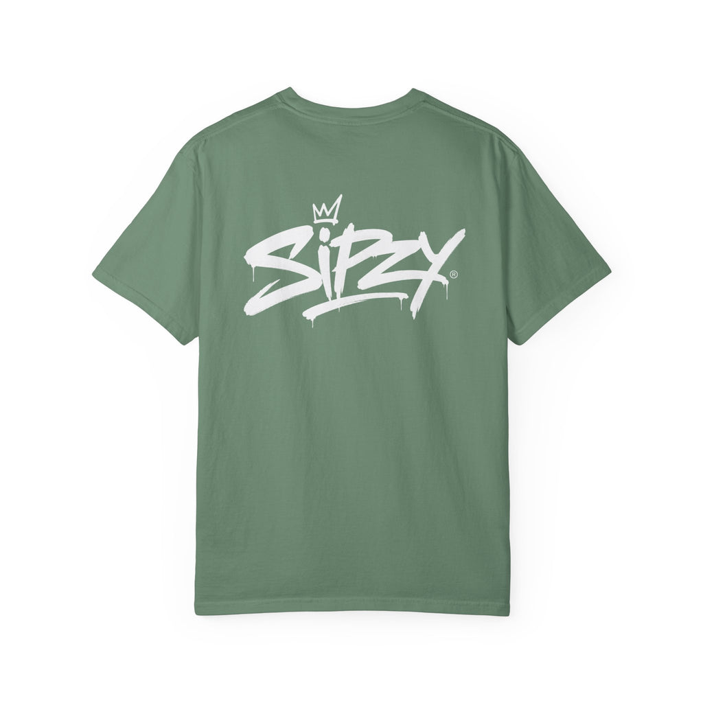 Minimal 'Sipzy' Script Tee — White Garment-Dyed T-Shirt