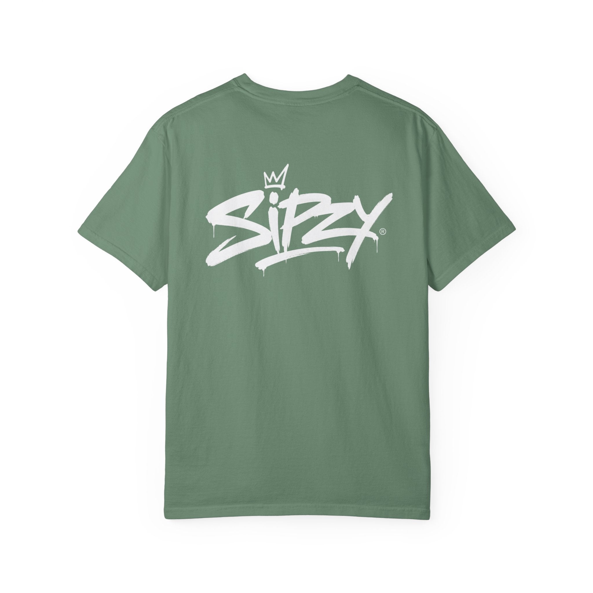 Minimal 'Sipzy' Script Tee — White Garment-Dyed T-Shirt