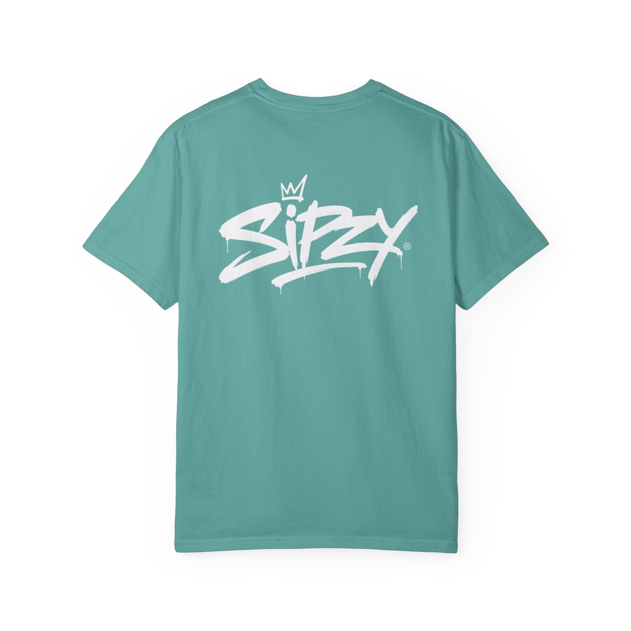 Minimal 'Sipzy' Script Tee — White Garment-Dyed T-Shirt