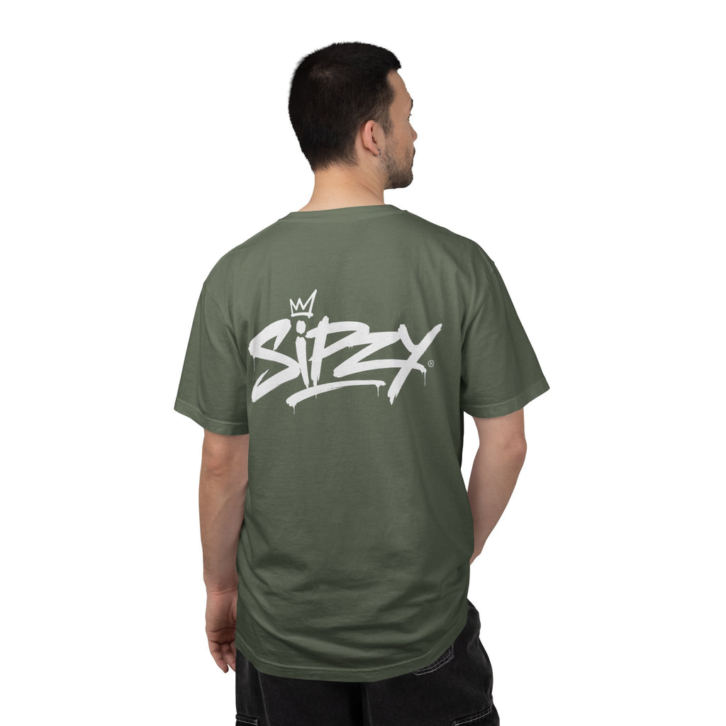 Minimal 'Sipzy' Script Tee — White Garment-Dyed T-Shirt
