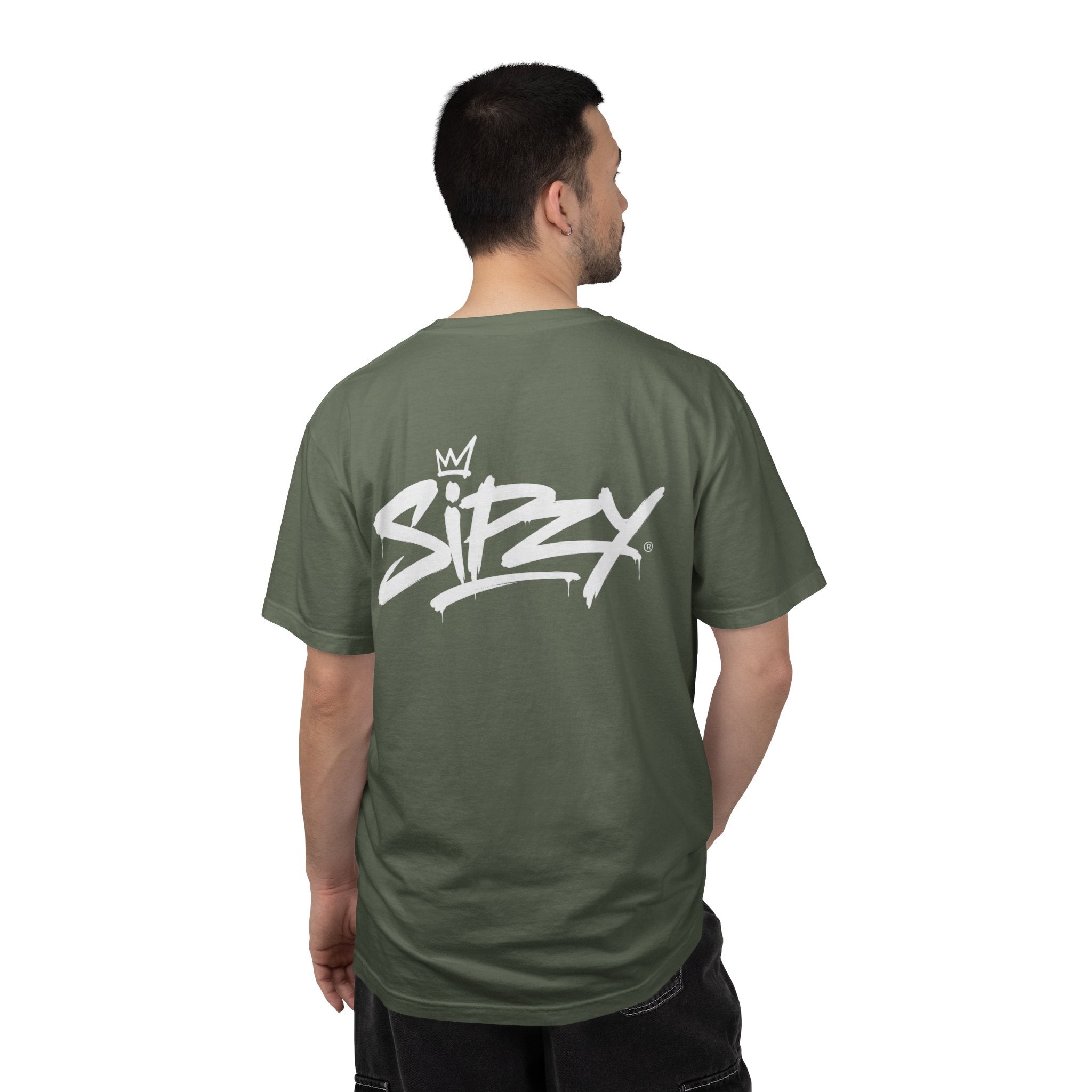 Minimal 'Sipzy' Script Tee — White Garment-Dyed T-Shirt