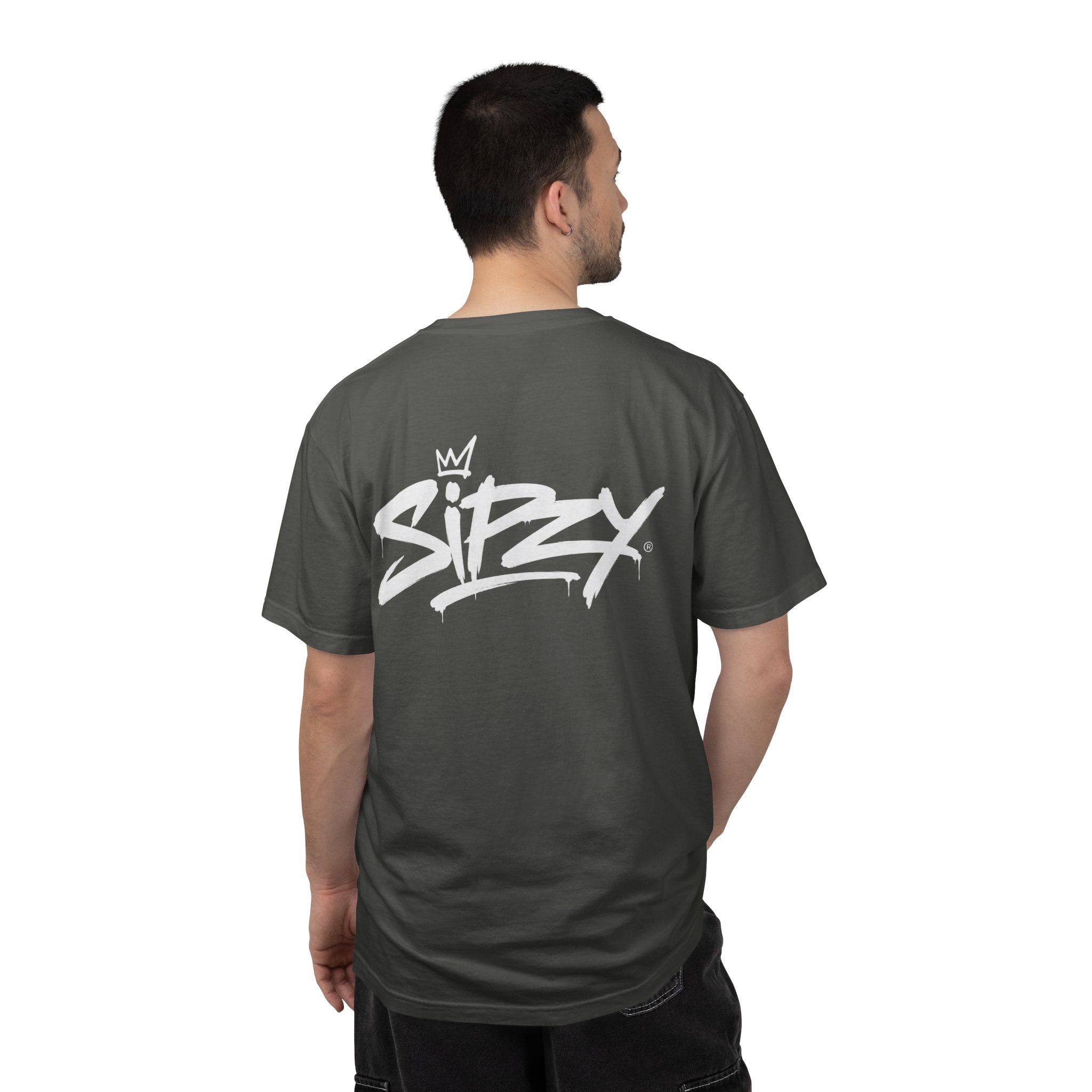 Minimal 'Sipzy' Script Tee — White Garment-Dyed T-Shirt