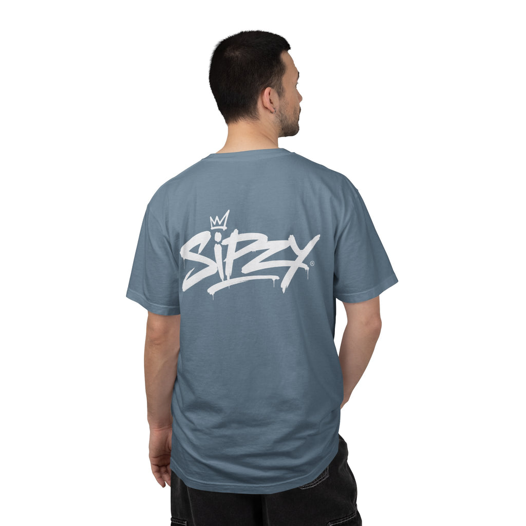 Minimal 'Sipzy' Script Tee — White Garment-Dyed T-Shirt