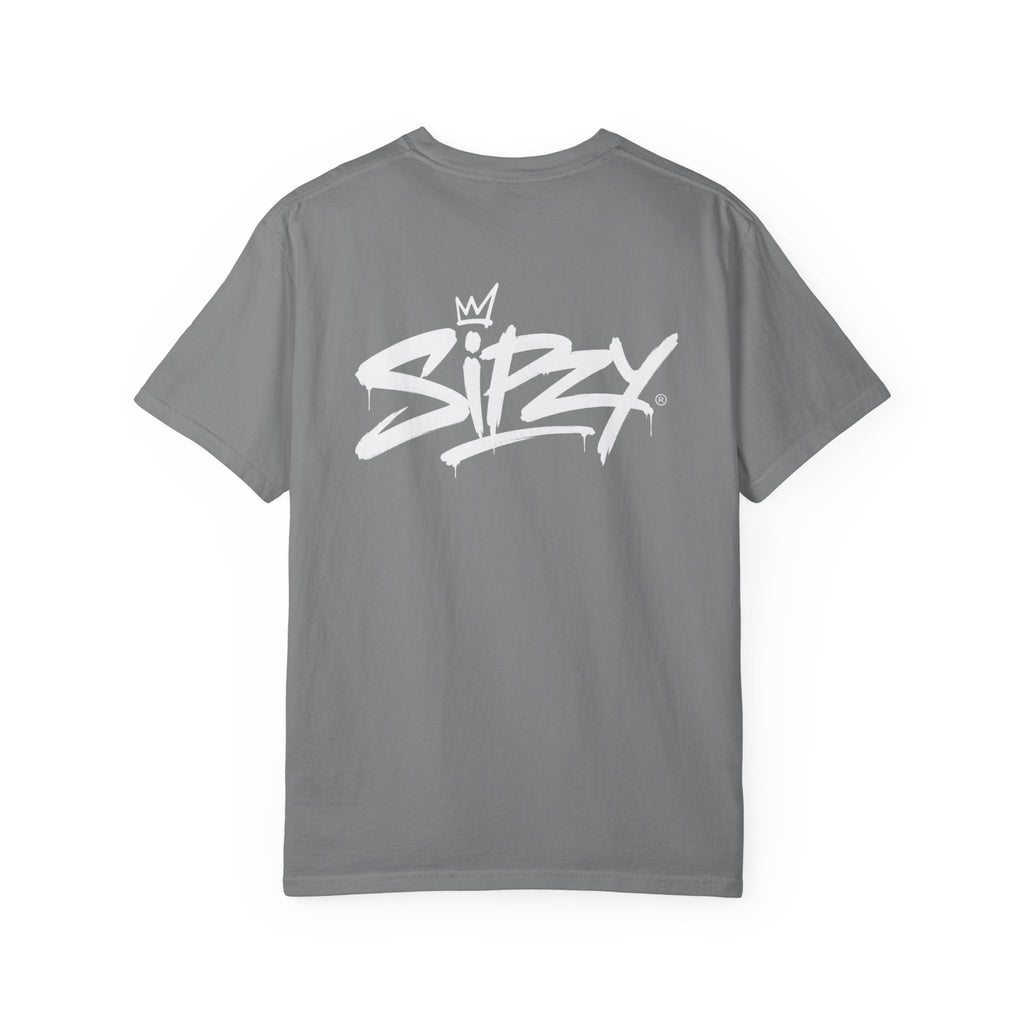 Minimal 'Sipzy' Script Tee — White Garment-Dyed T-Shirt