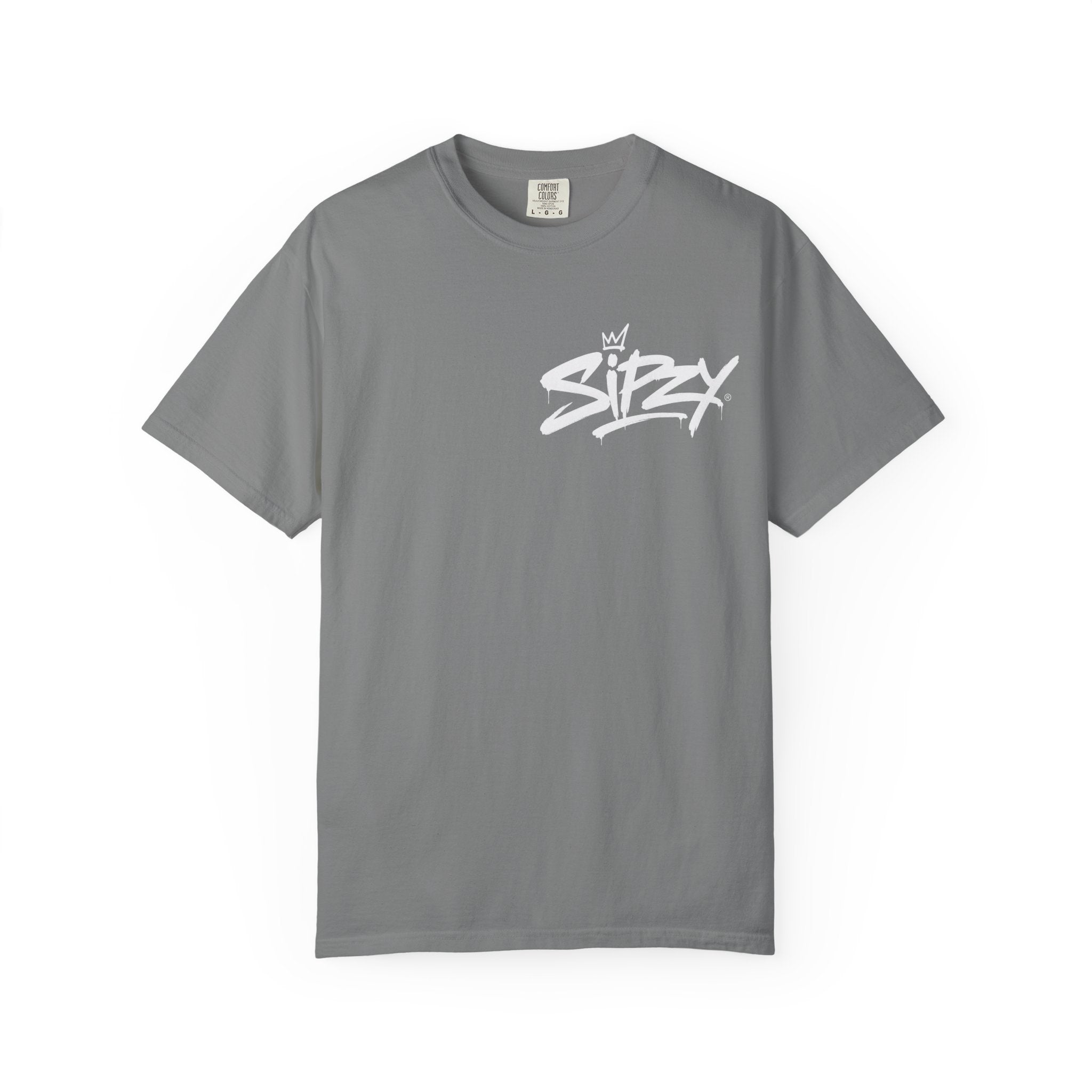 Minimal 'Sipzy' Script Tee — White Garment-Dyed T-Shirt