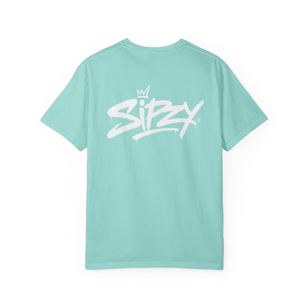 Minimal 'Sipzy' Script Tee — White Garment-Dyed T-Shirt