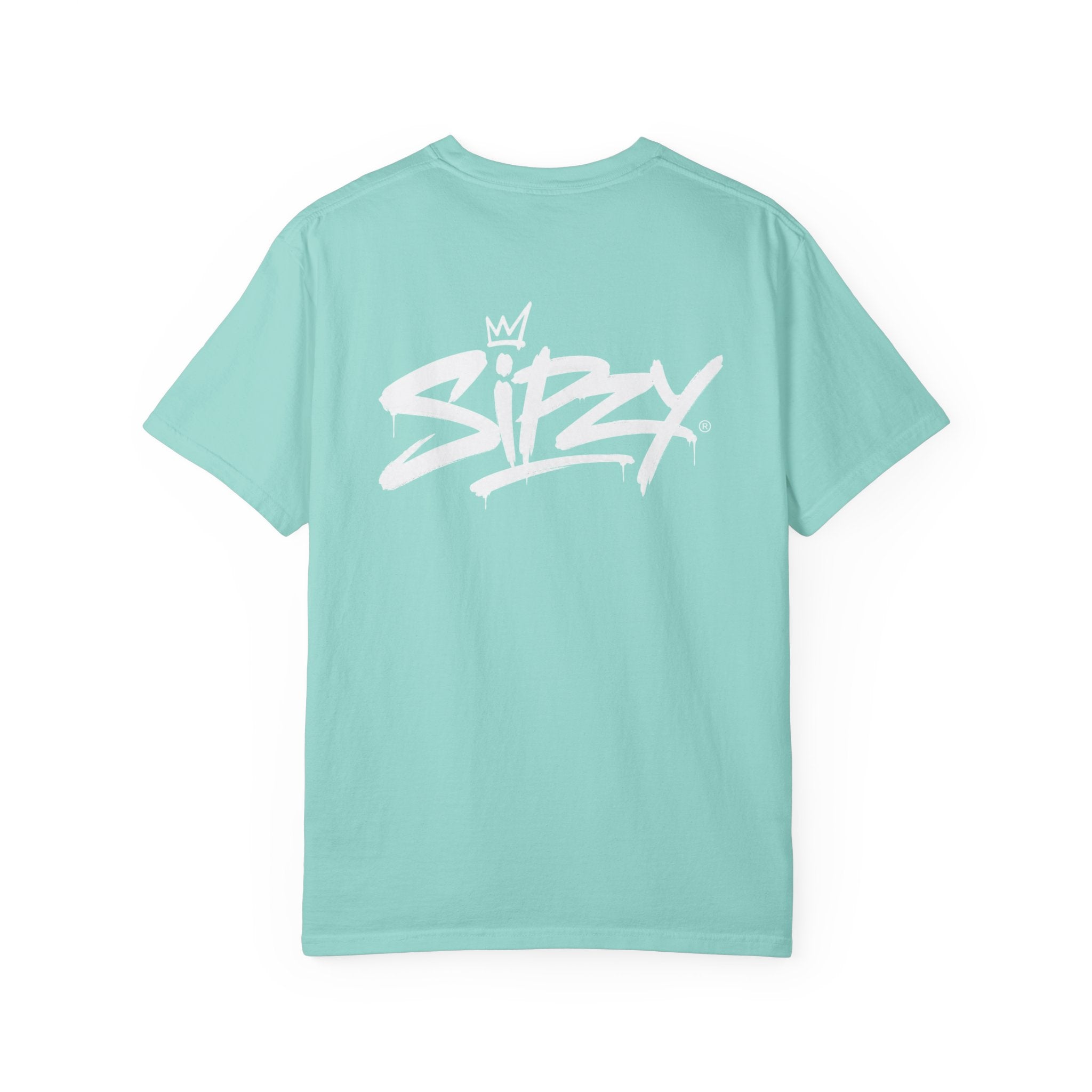 Minimal 'Sipzy' Script Tee — White Garment-Dyed T-Shirt