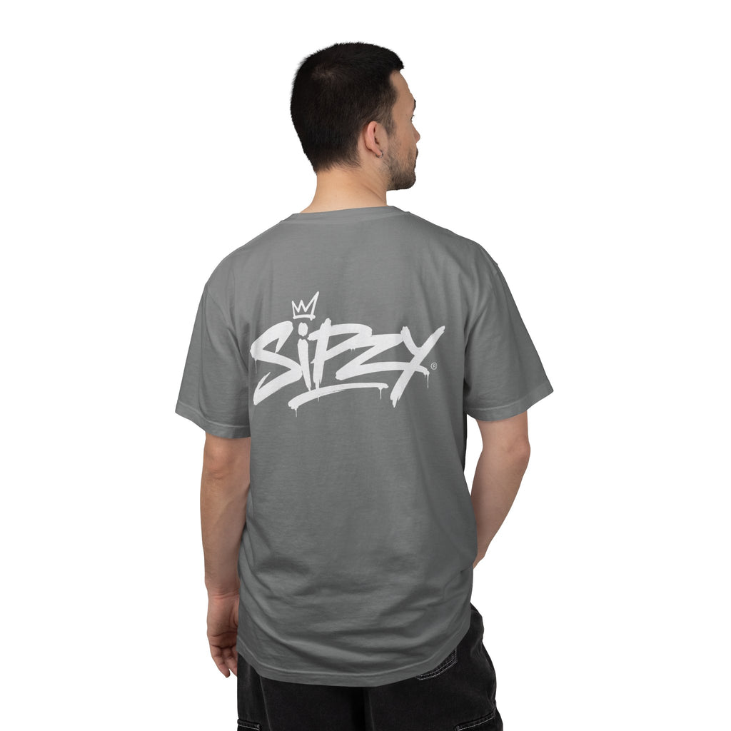 Minimal 'Sipzy' Script Tee — White Garment-Dyed T-Shirt
