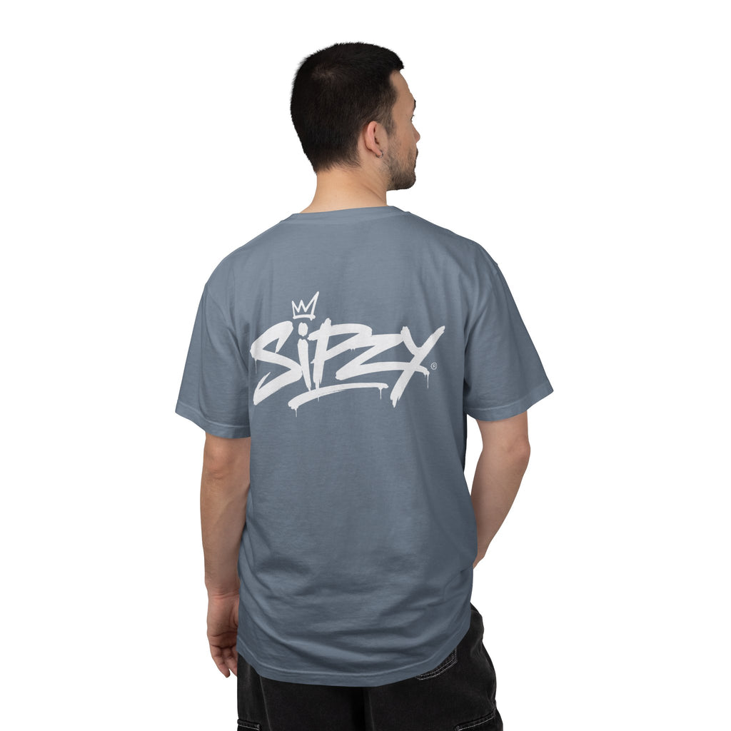 Minimal 'Sipzy' Script Tee — White Garment-Dyed T-Shirt