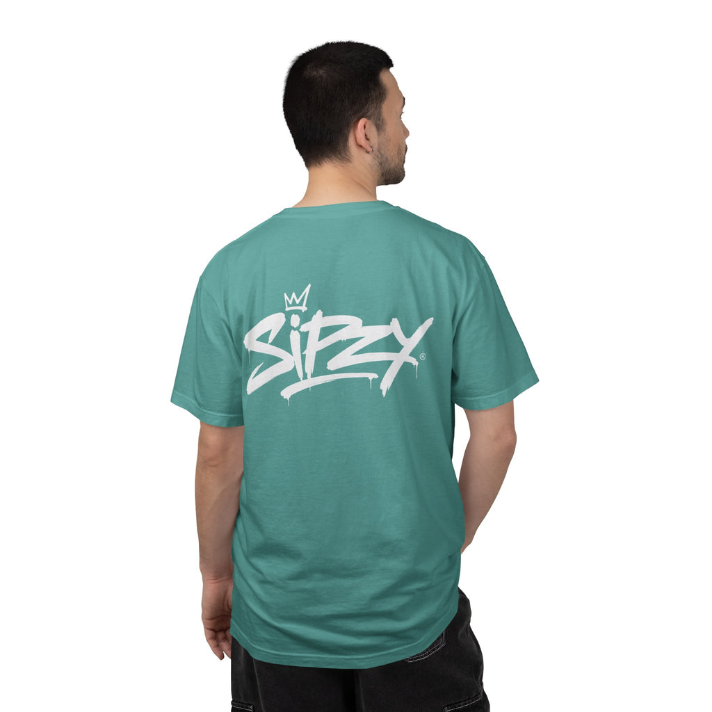Minimal 'Sipzy' Script Tee — White Garment-Dyed T-Shirt
