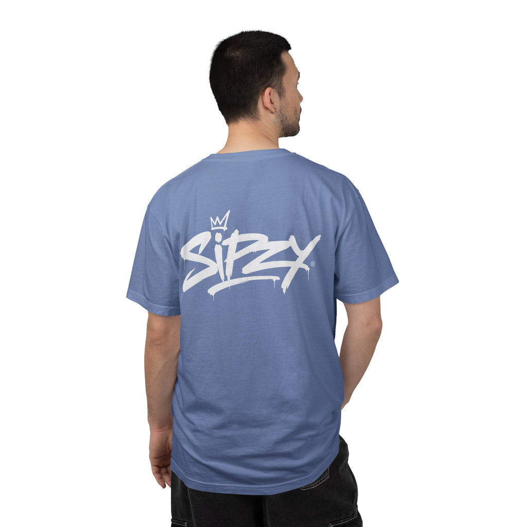 Minimal 'Sipzy' Script Tee — White Garment-Dyed T-Shirt