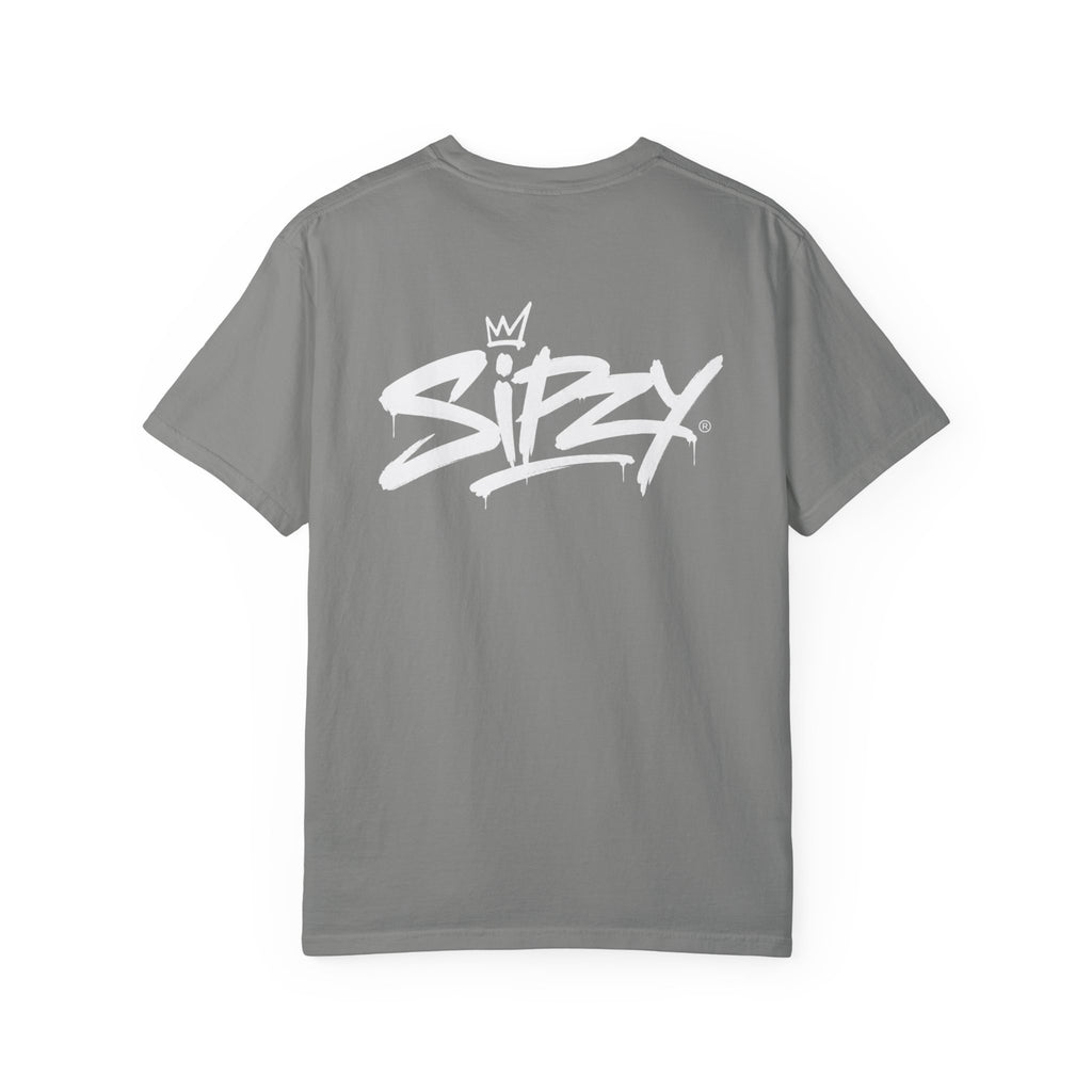 Minimal 'Sipzy' Script Tee — White Garment-Dyed T-Shirt