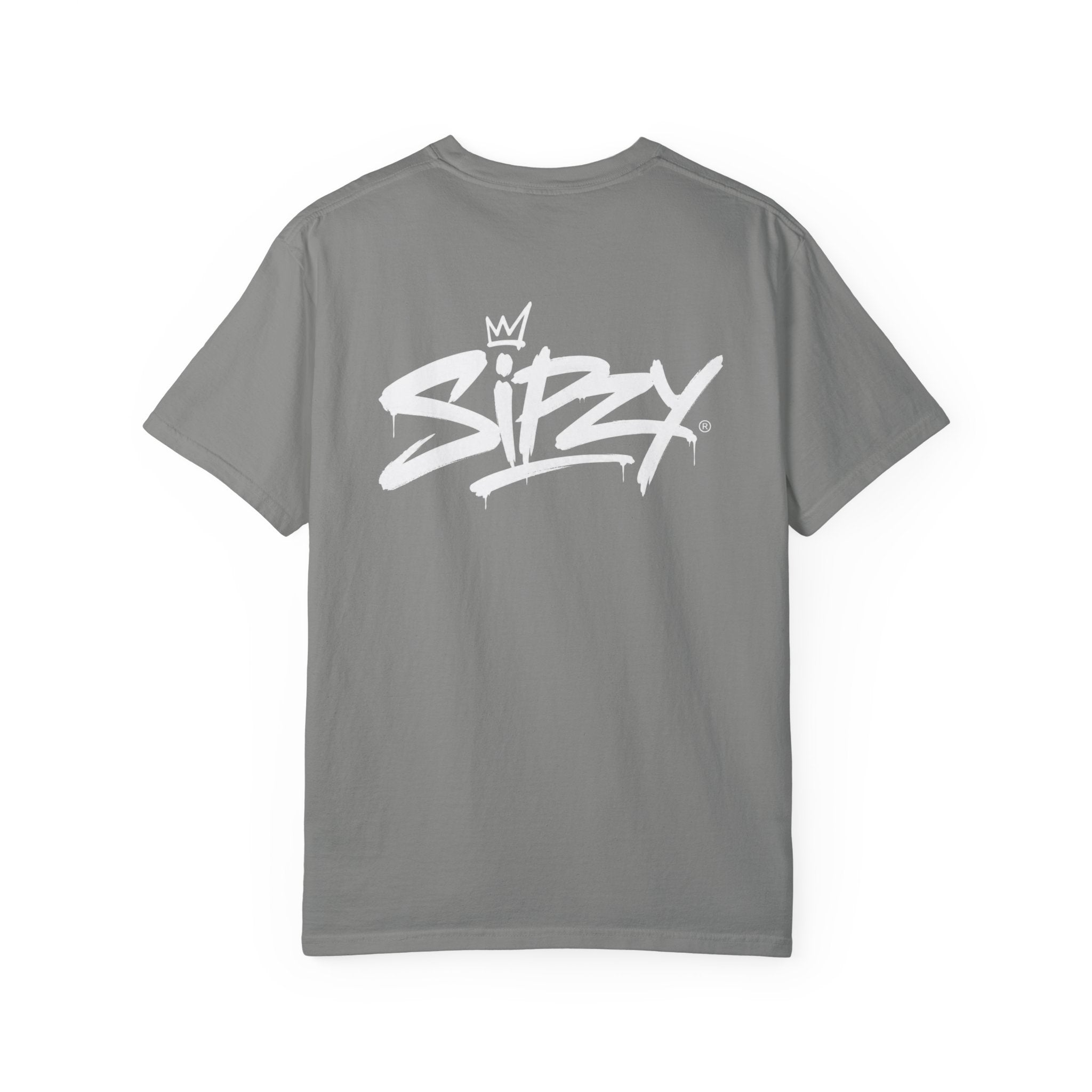 Minimal 'Sipzy' Script Tee — White Garment-Dyed T-Shirt