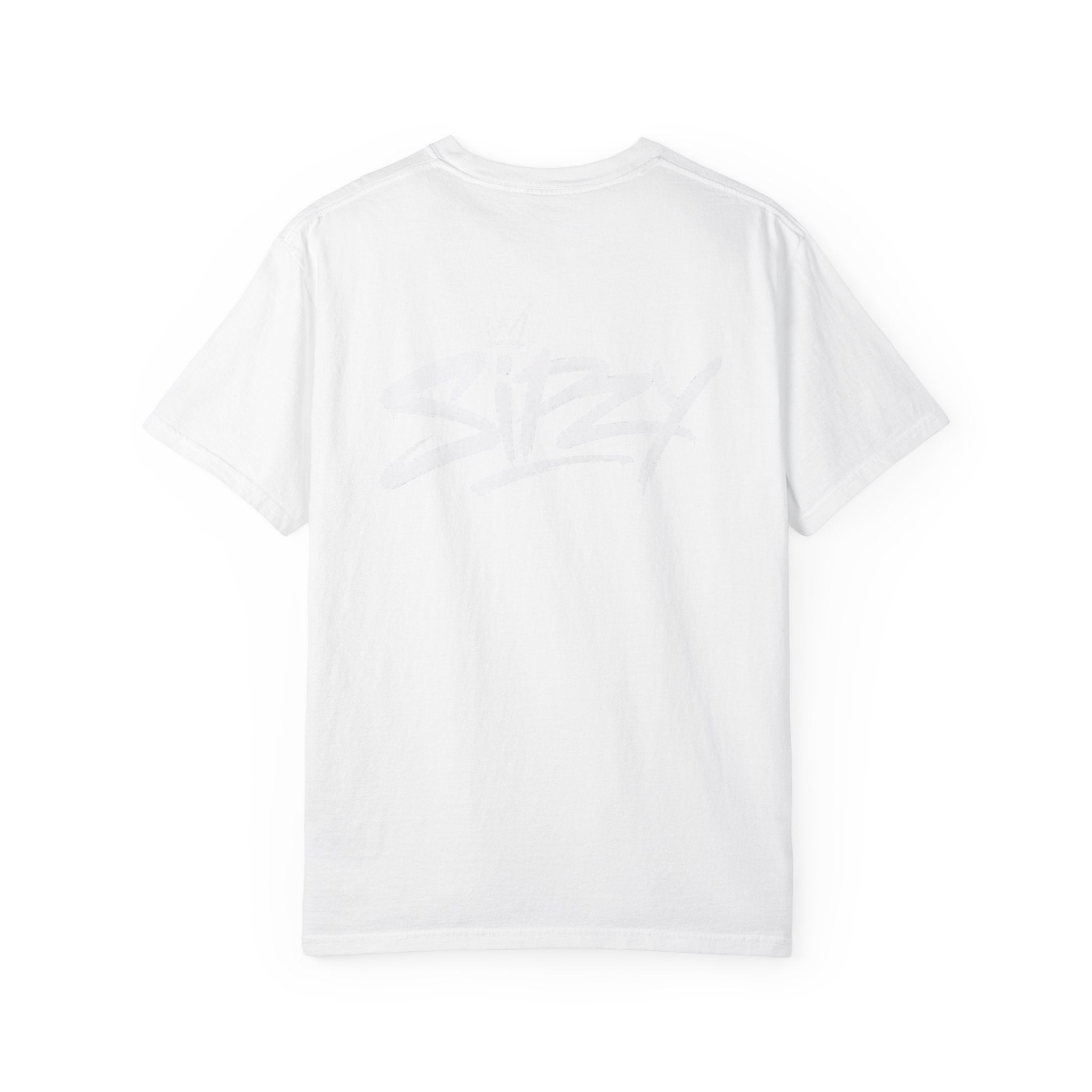 Minimal 'Sipzy' Script Tee — White Garment-Dyed T-Shirt