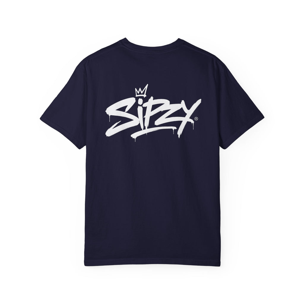 Minimal 'Sipzy' Script Tee — White Garment-Dyed T-Shirt