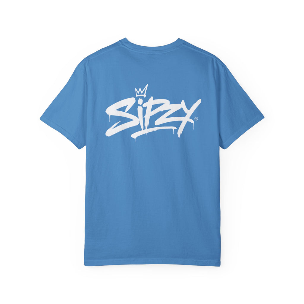 Minimal 'Sipzy' Script Tee — White Garment-Dyed T-Shirt