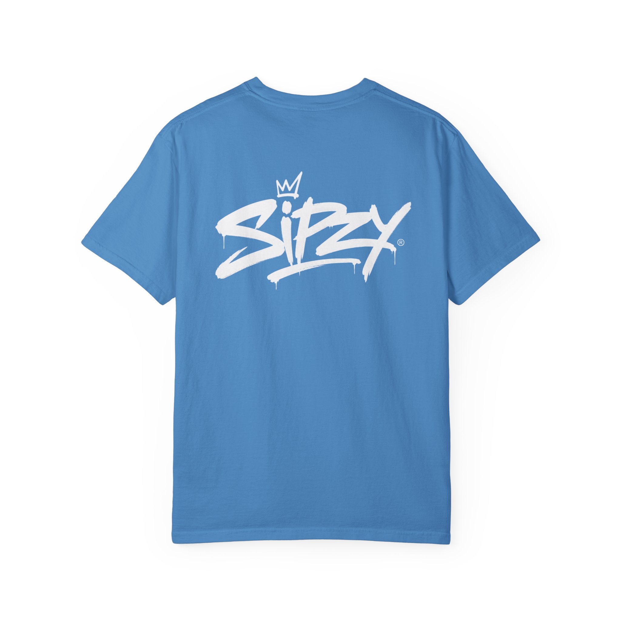 Minimal 'Sipzy' Script Tee — White Garment-Dyed T-Shirt