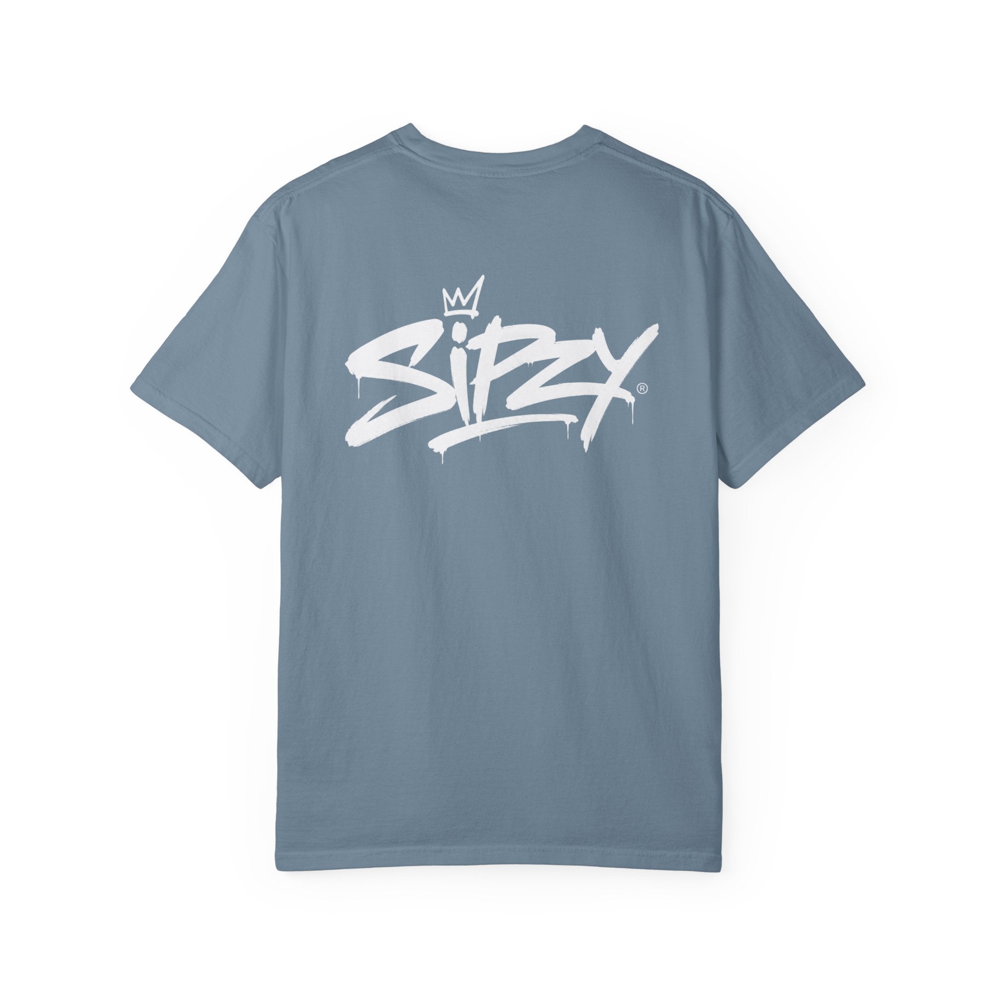 Minimal 'Sipzy' Script Tee — White Garment-Dyed T-Shirt