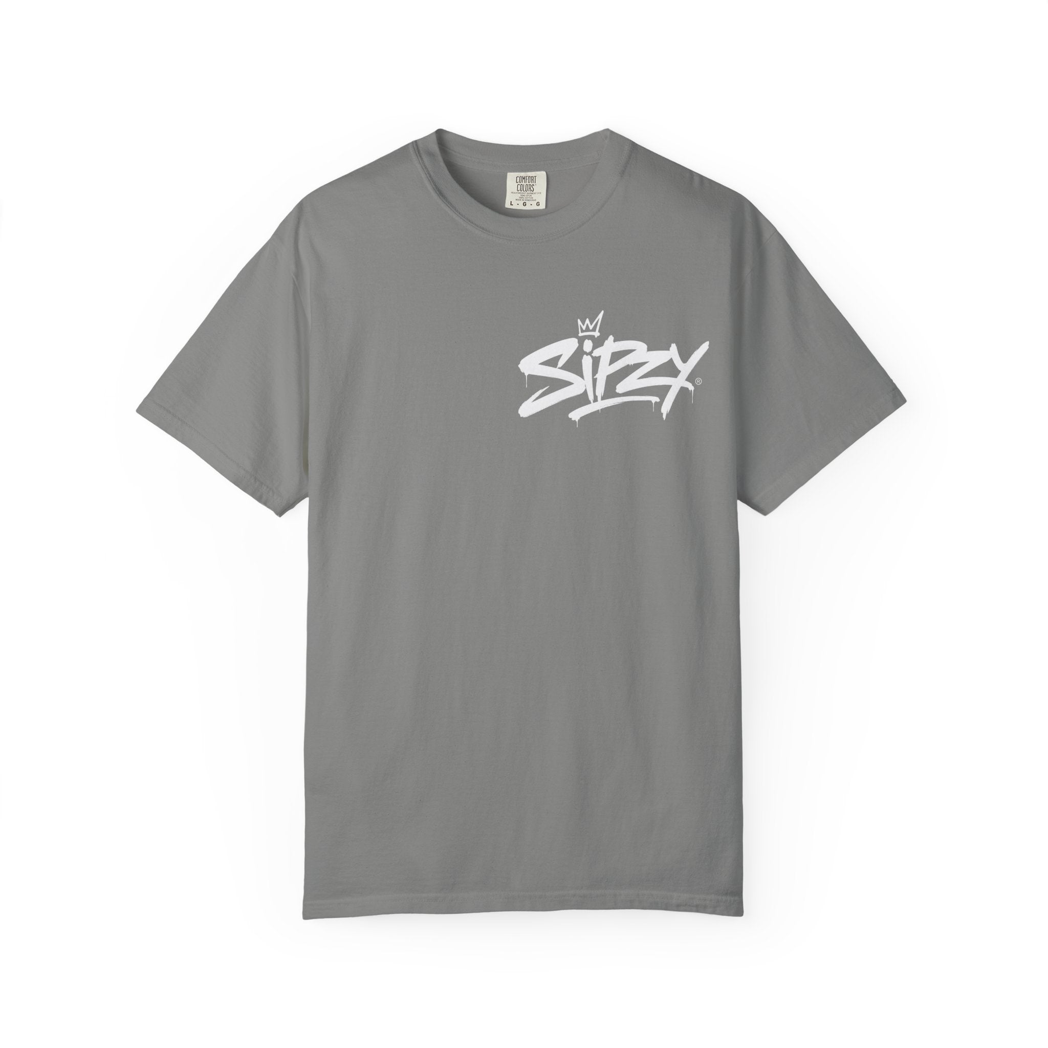 Minimal 'Sipzy' Script Tee — White Garment-Dyed T-Shirt