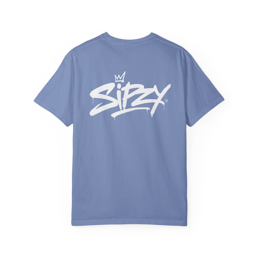 Minimal 'Sipzy' Script Tee — White Garment-Dyed T-Shirt