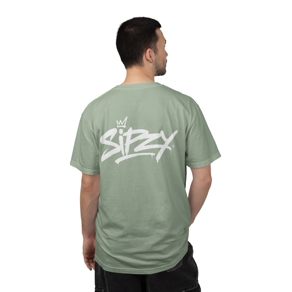 Minimal 'Sipzy' Script Tee — White Garment-Dyed T-Shirt