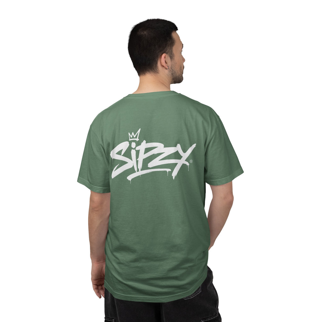 Minimal 'Sipzy' Script Tee — White Garment-Dyed T-Shirt