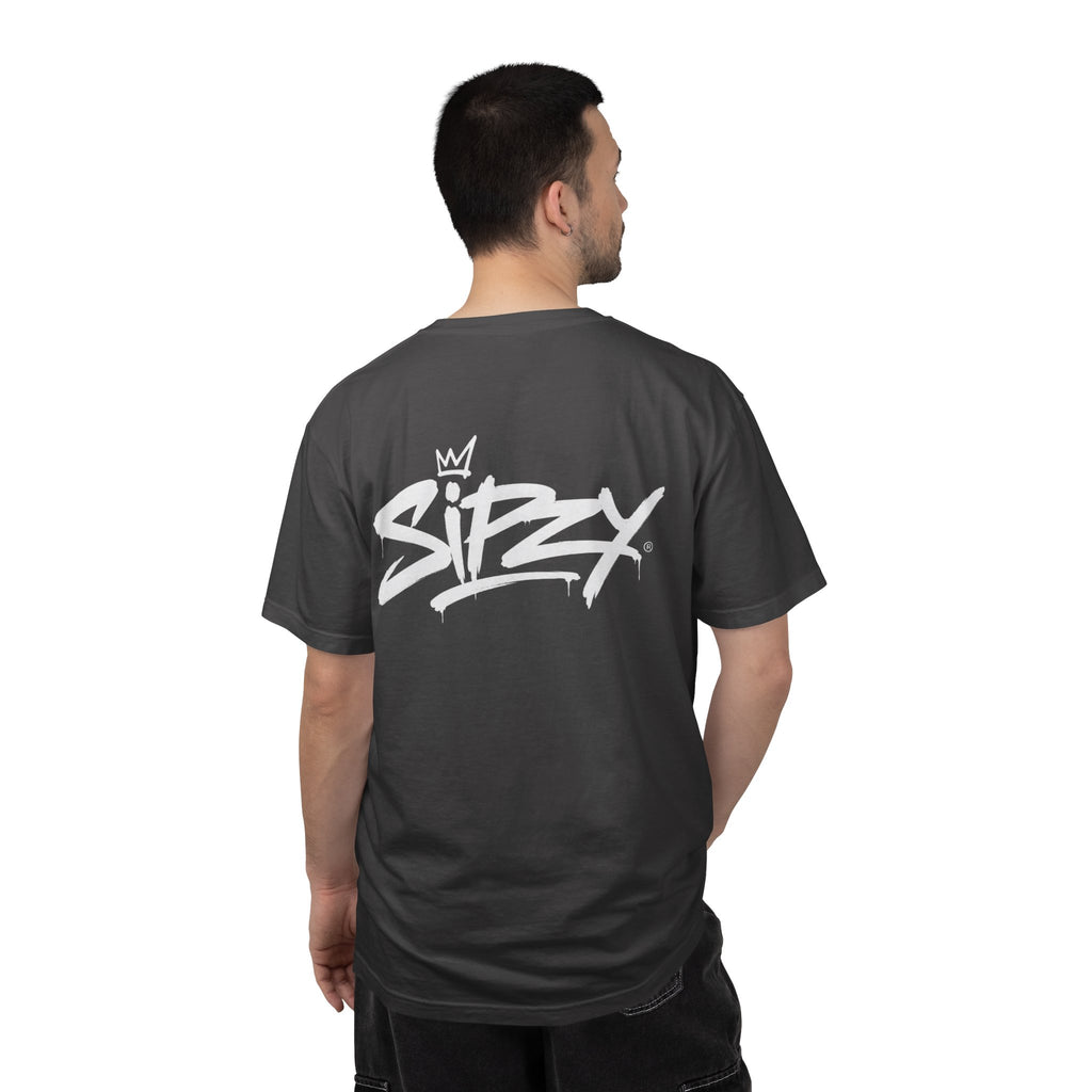 Minimal 'Sipzy' Script Tee — White Garment-Dyed T-Shirt