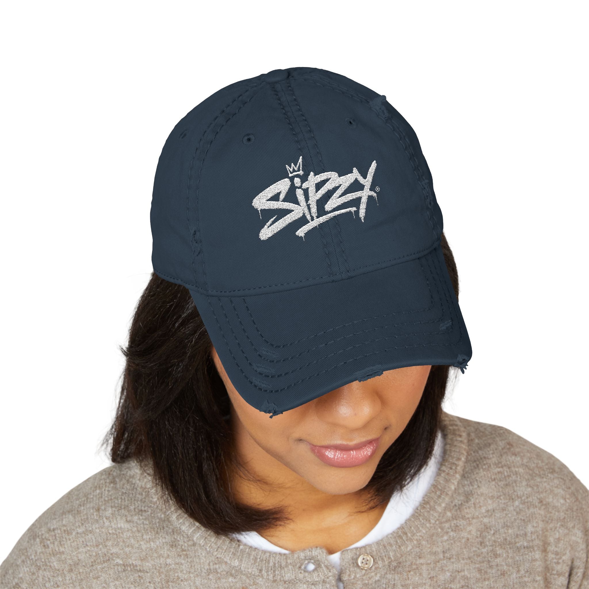 Embroidered 'Sizzy' Distressed Dad Hat — Vintage Streetwear Cap