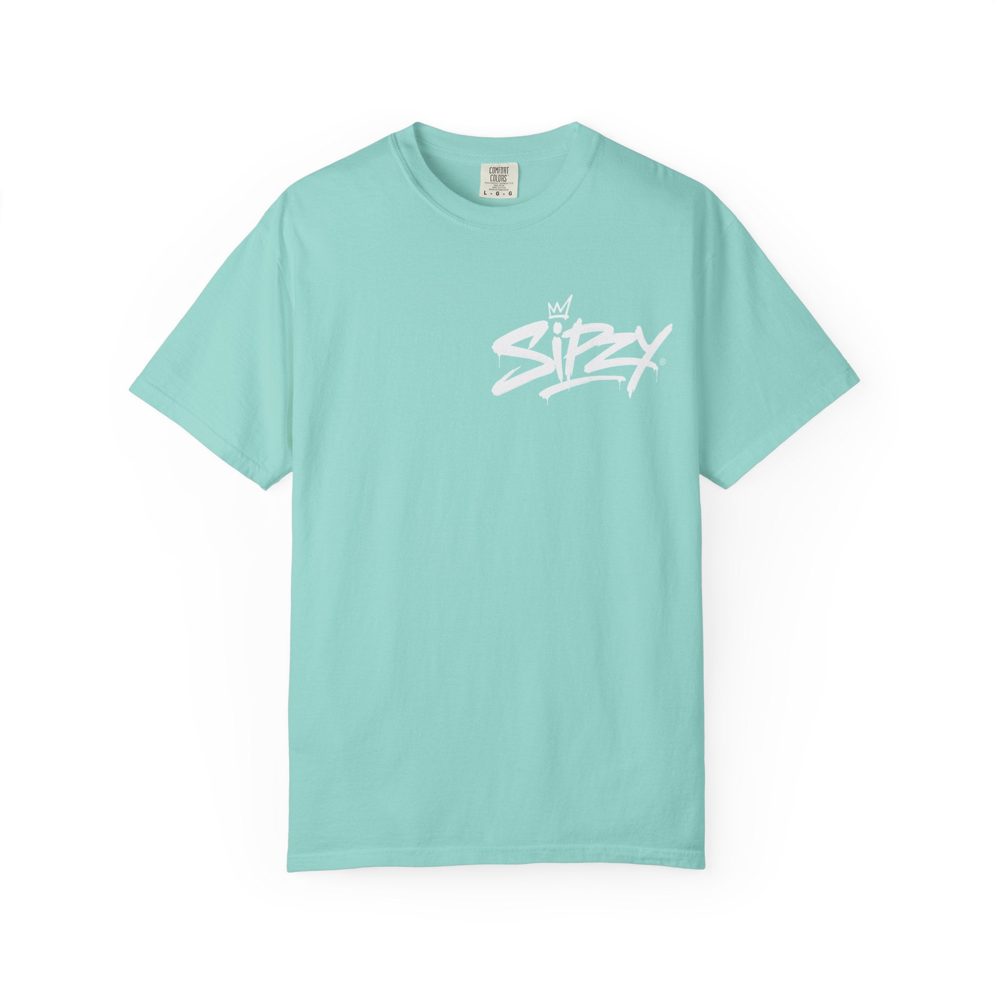 Minimal 'Sipzy' Script Tee — White Garment-Dyed T-Shirt