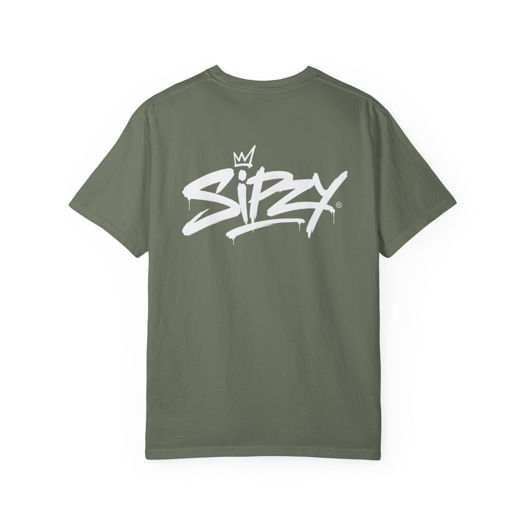 Minimal 'Sipzy' Script Tee — White Garment-Dyed T-Shirt