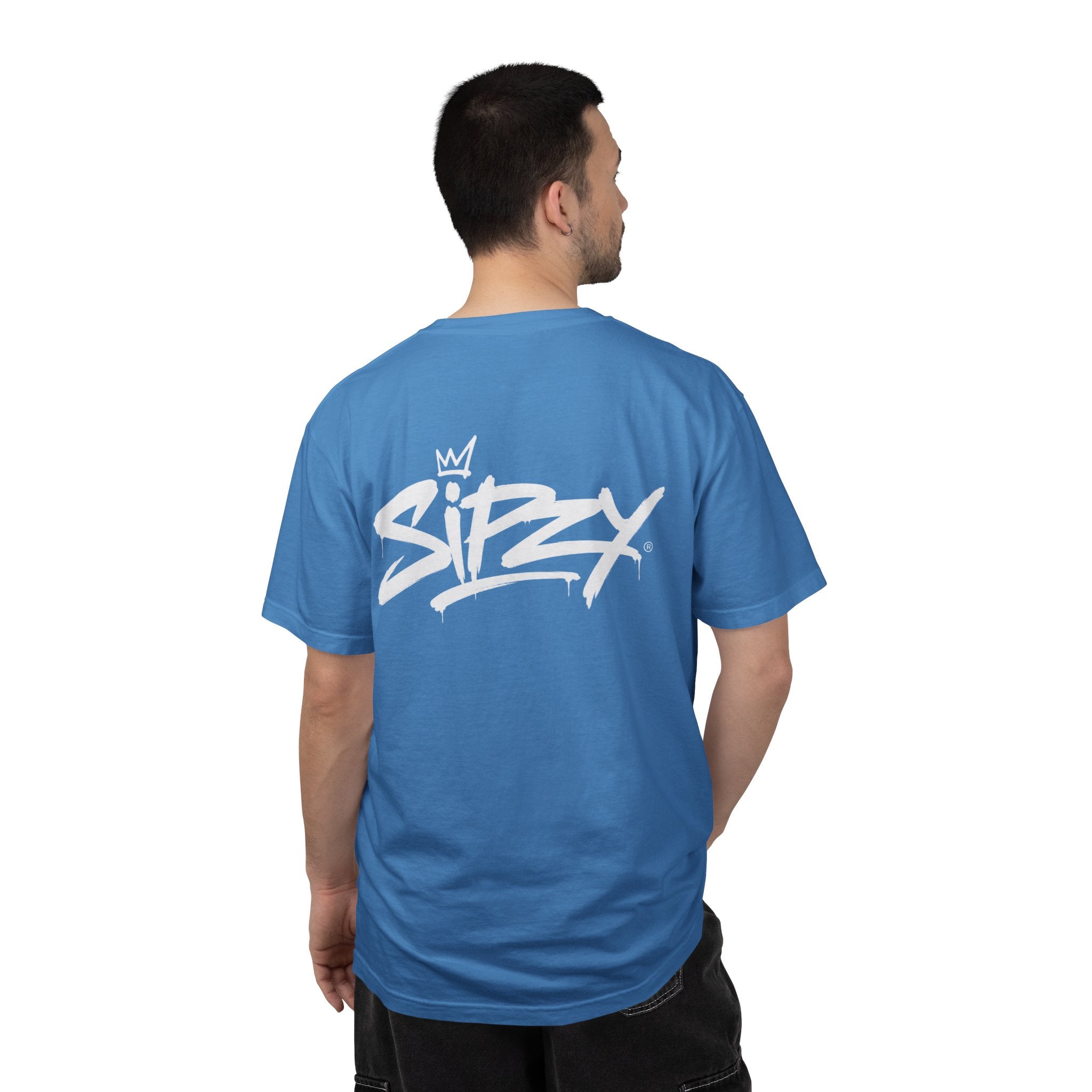 Minimal 'Sipzy' Script Tee — White Garment-Dyed T-Shirt