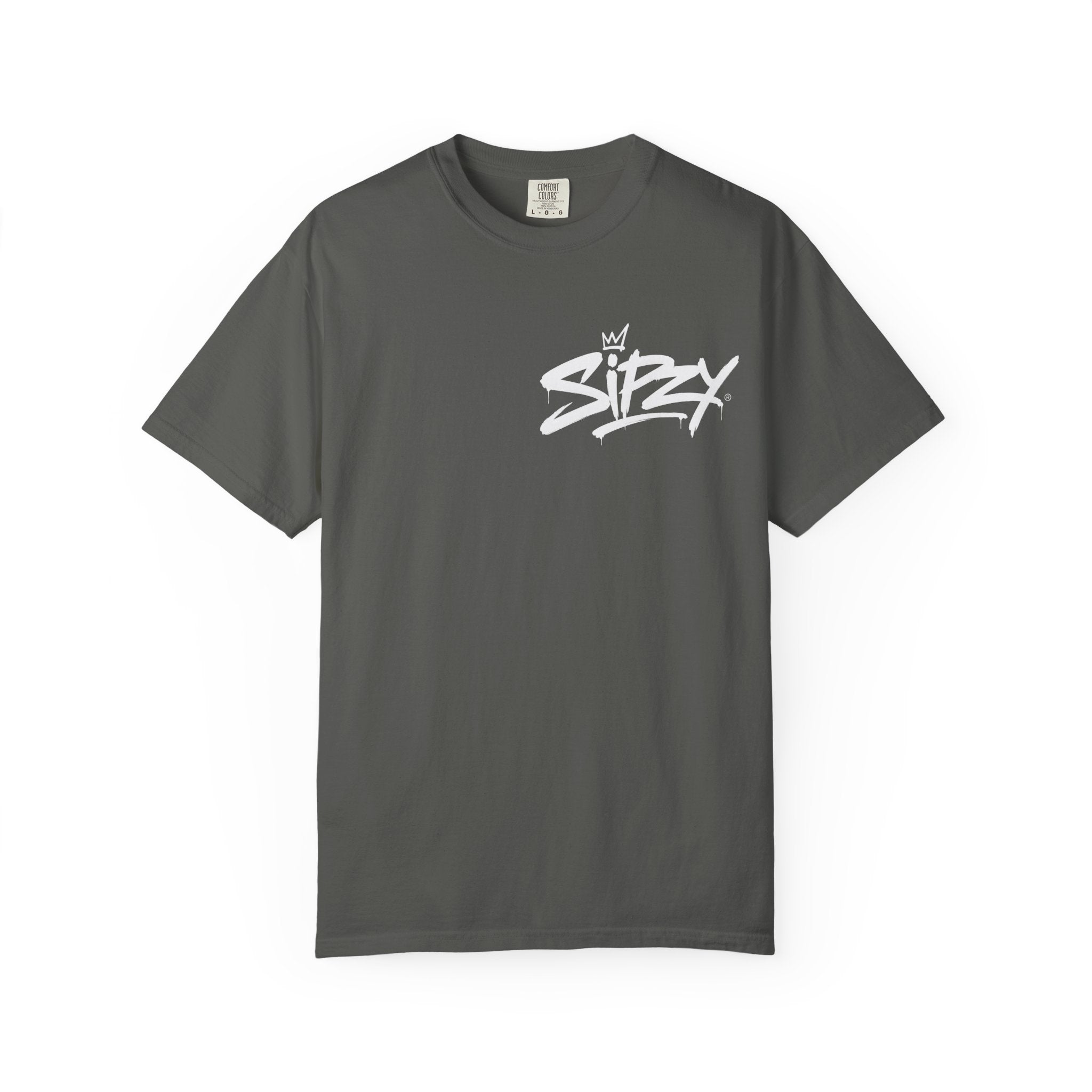 Minimal 'Sipzy' Script Tee — White Garment-Dyed T-Shirt