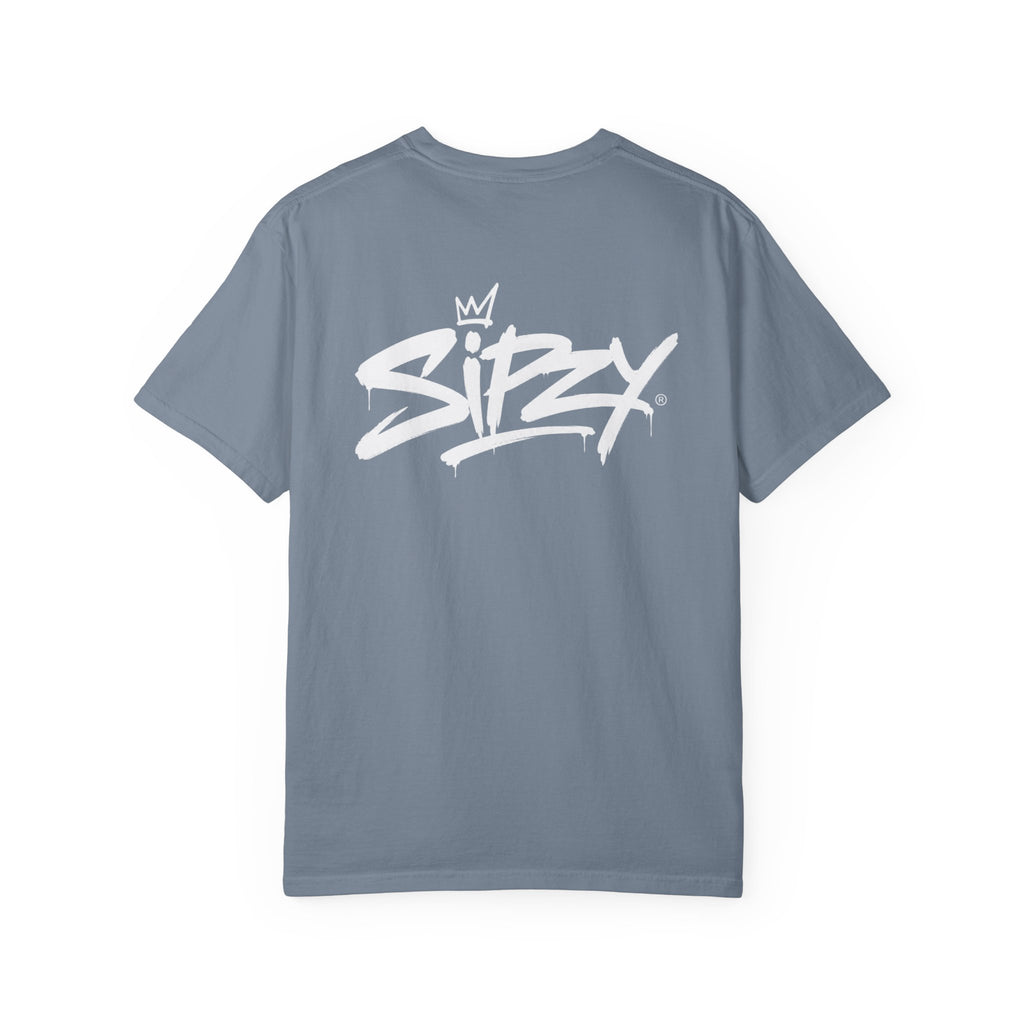 Minimal 'Sipzy' Script Tee — White Garment-Dyed T-Shirt