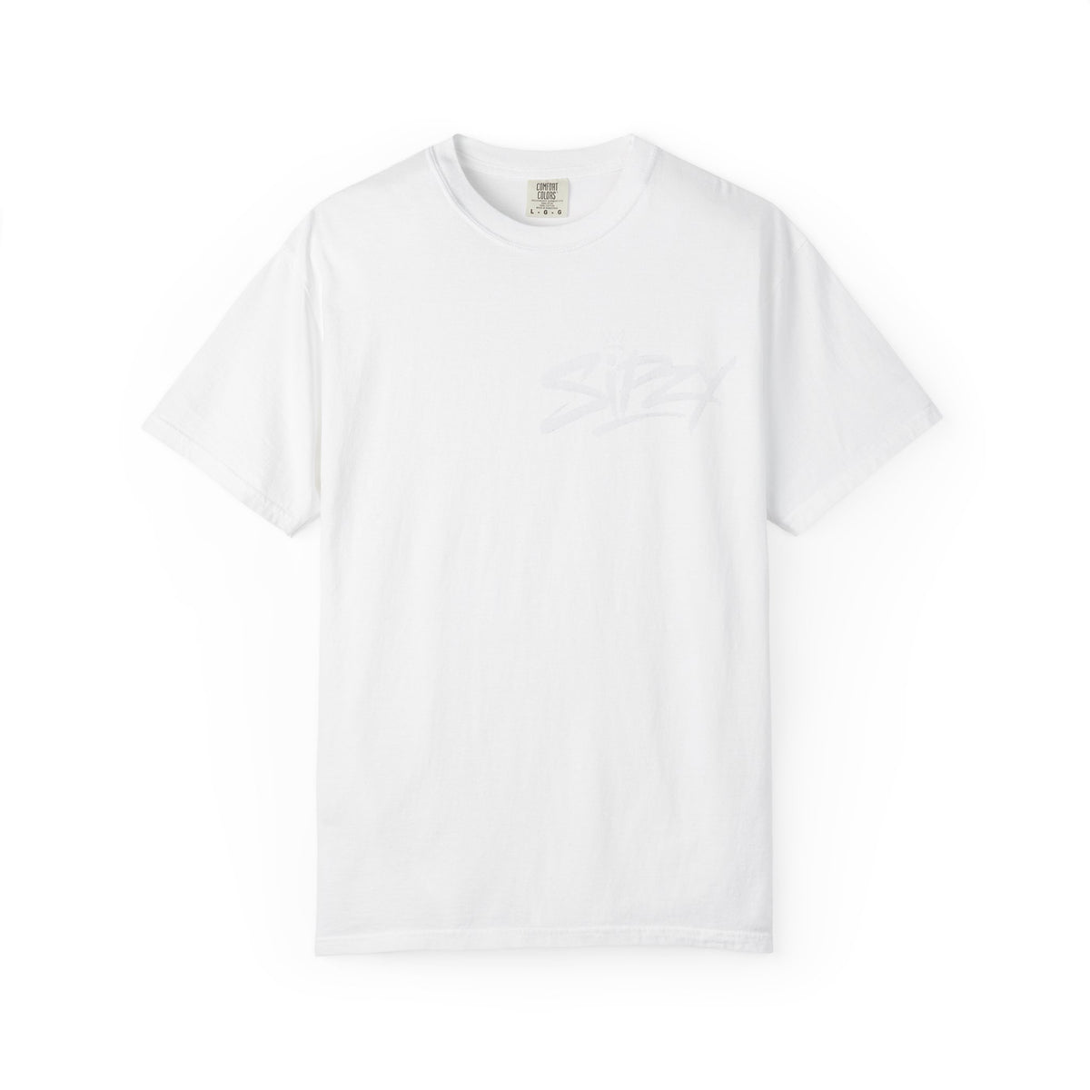 Minimal 'Sipzy' Script Tee — White Garment-Dyed T-Shirt