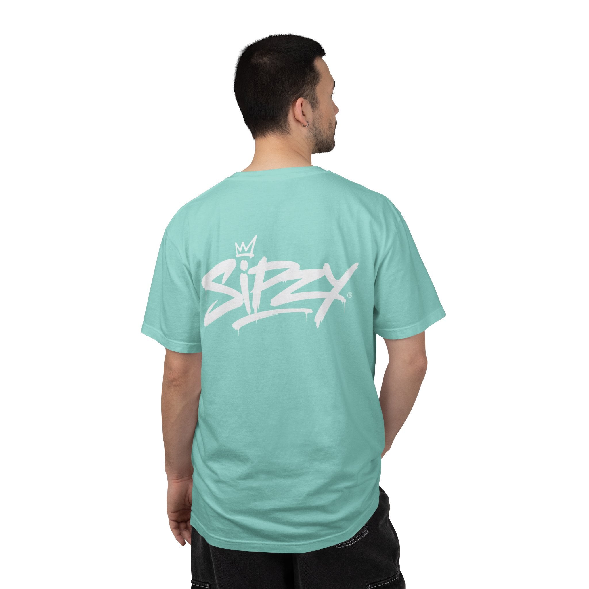 Minimal 'Sipzy' Script Tee — White Garment-Dyed T-Shirt