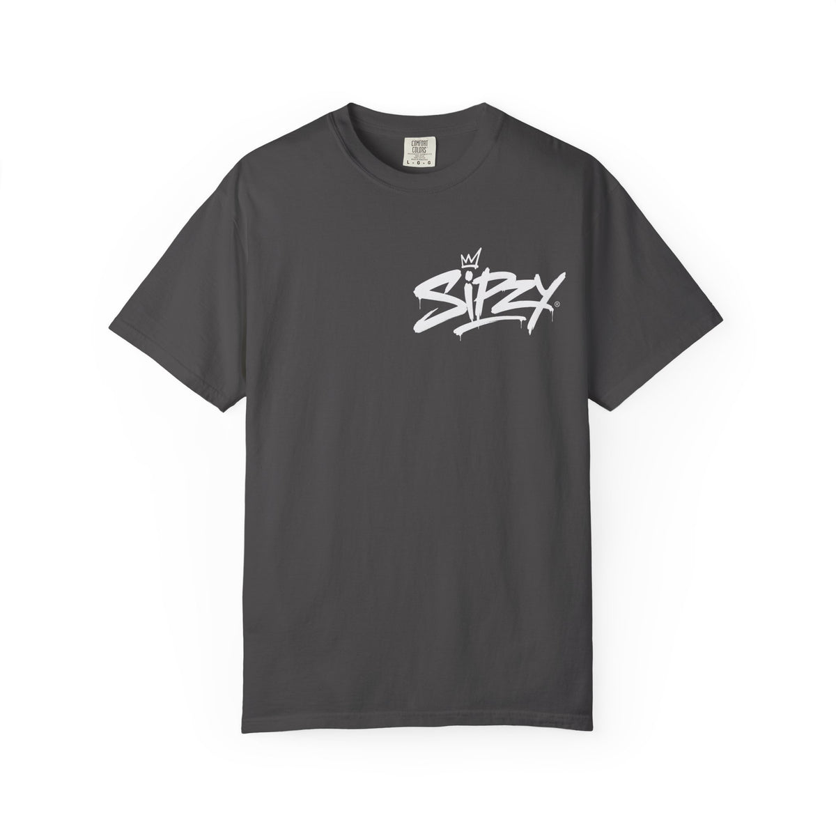 Minimal 'Sipzy' Script Tee — White Garment-Dyed T-Shirt