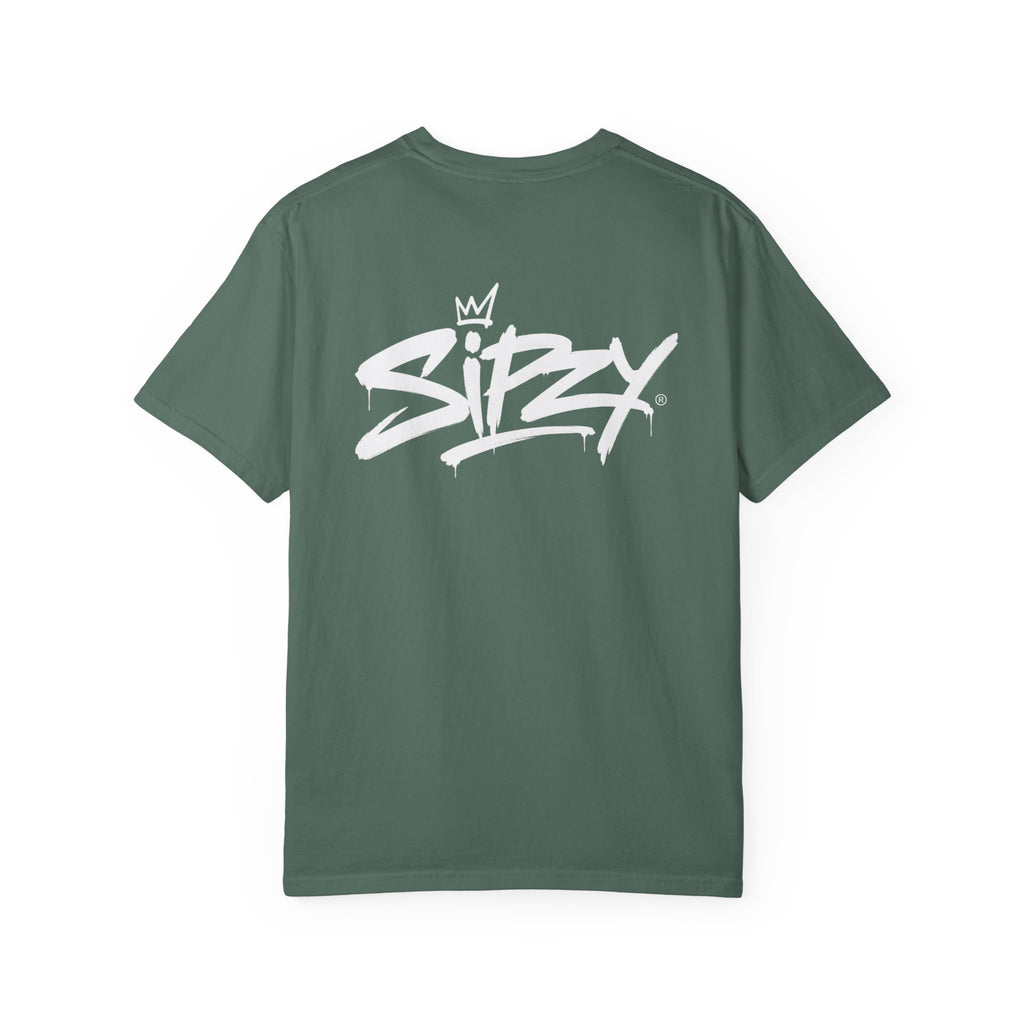Minimal 'Sipzy' Script Tee — White Garment-Dyed T-Shirt