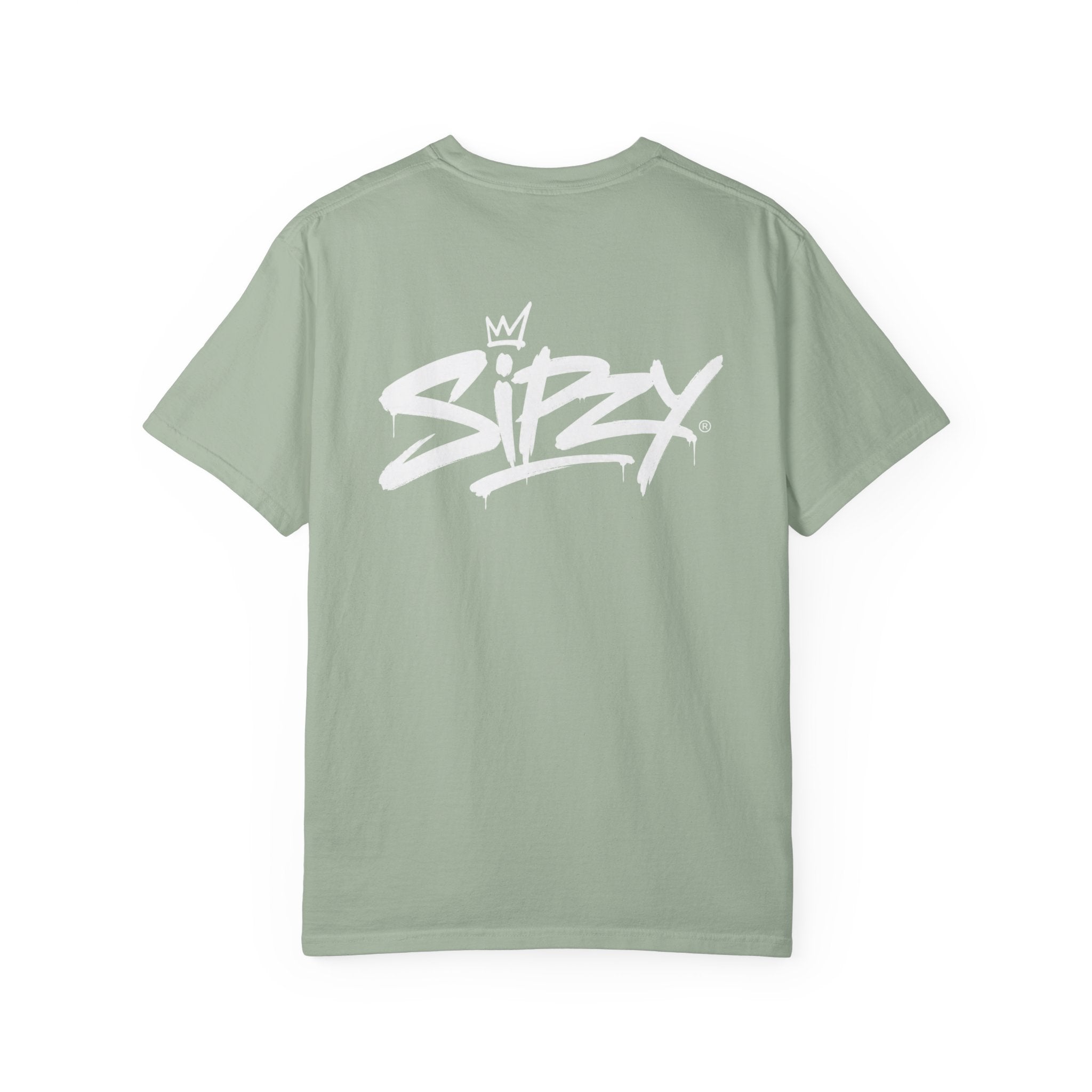 Minimal 'Sipzy' Script Tee — White Garment-Dyed T-Shirt